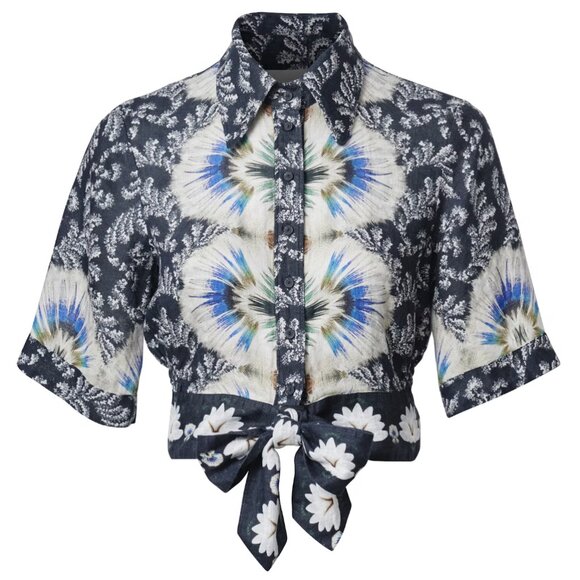 H&M Conscious Patterned Organic Linen Blouse | Size 4 - Picture 1 of 9